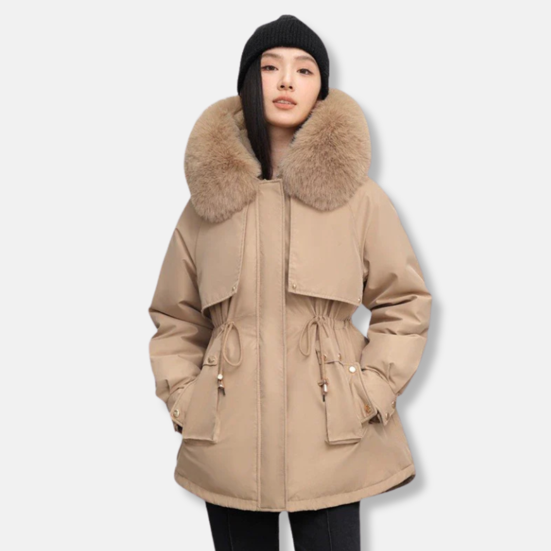 Parka courte à bordure en fourrure pour femme
