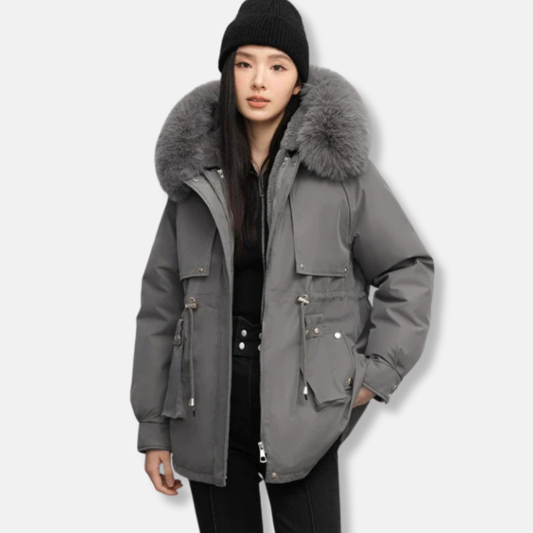 Parka courte à bordure en fourrure pour femme