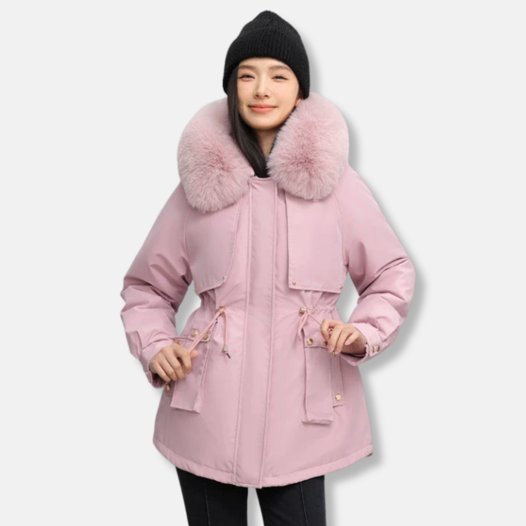 Parka courte à bordure en fourrure pour femme