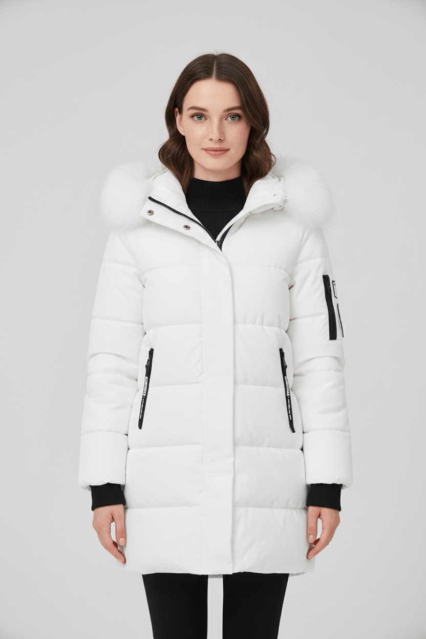 Parka d'hiver à capuche bordée de fourrure pour femme