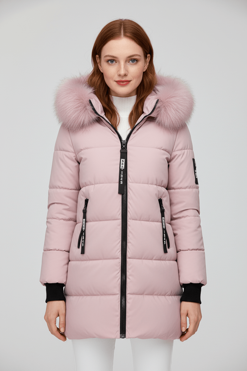 Parka d'hiver à capuche bordée de fourrure pour femme