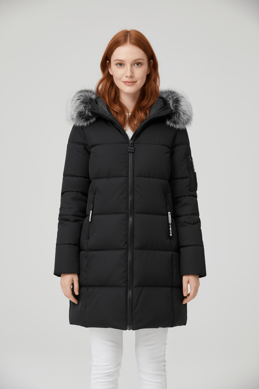Parka d'hiver à capuche bordée de fourrure pour femme