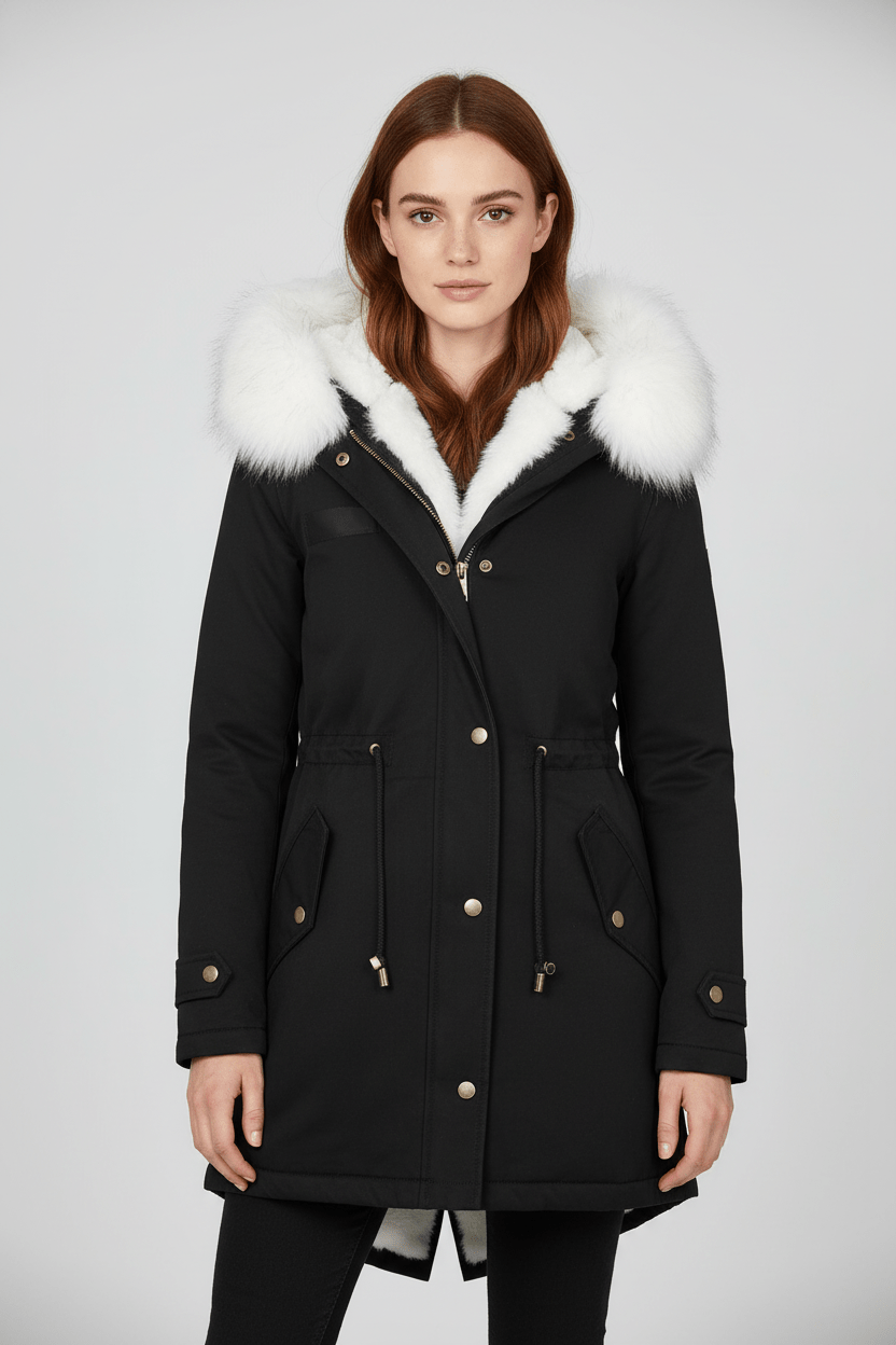 Parka d'hiver à capuche doublée de fourrure pour femme