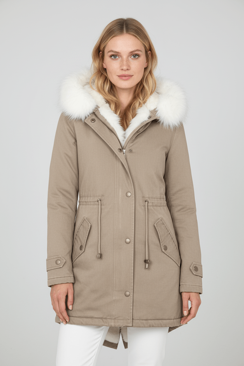 Parka d'hiver à capuche doublée de fourrure pour femme