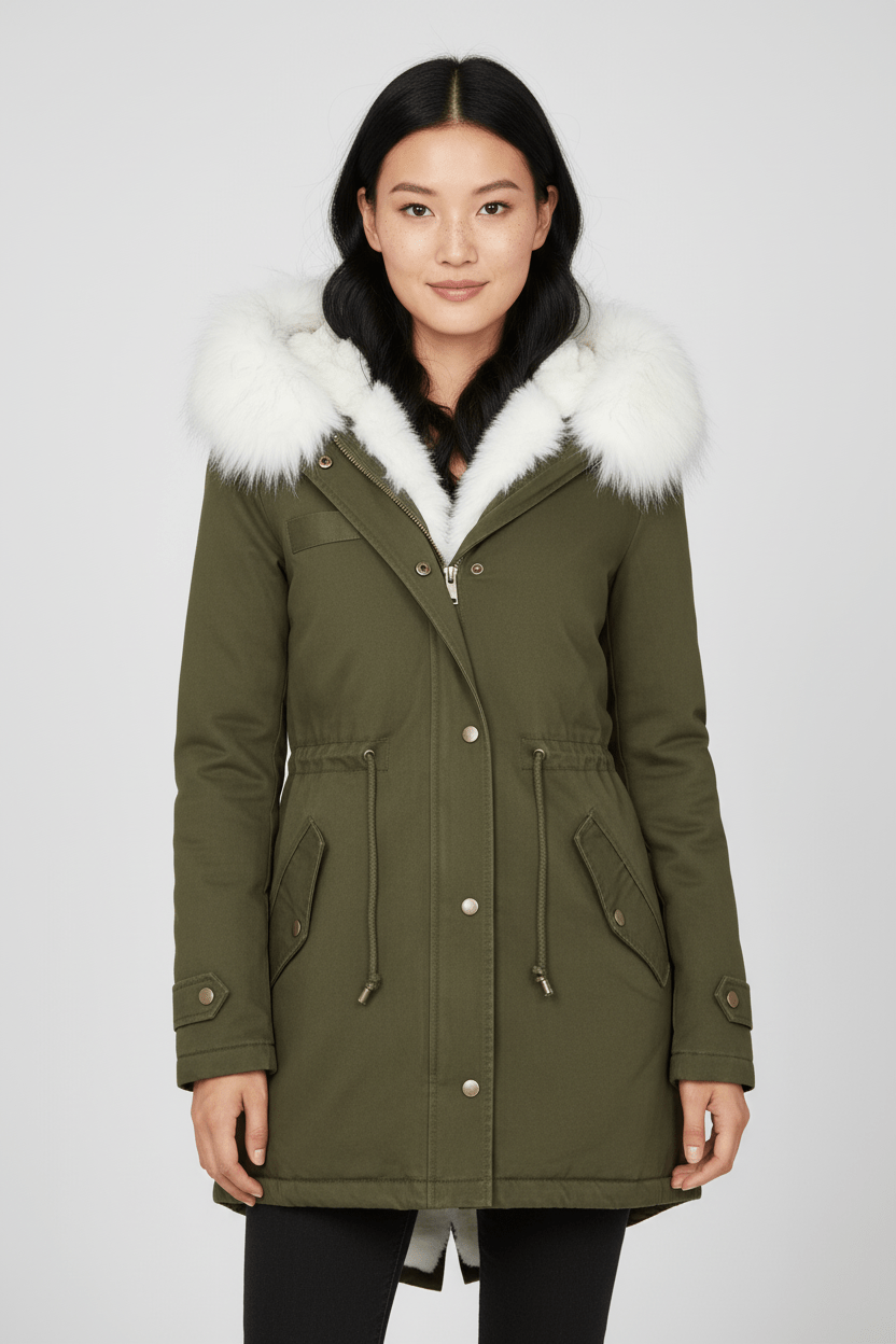 Parka d'hiver à capuche doublée de fourrure pour femme