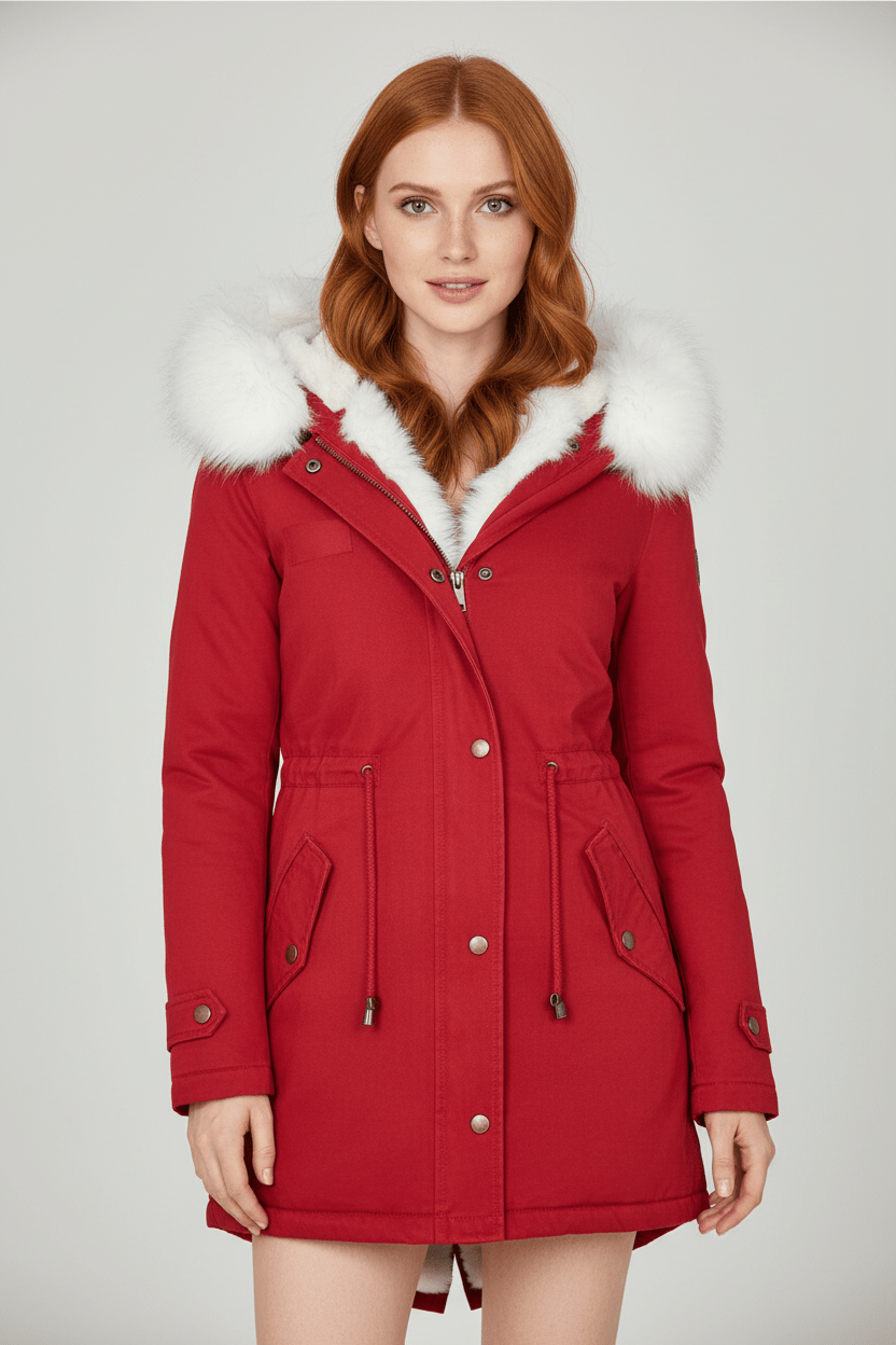 Parka d'hiver à capuche doublée de fourrure pour femme