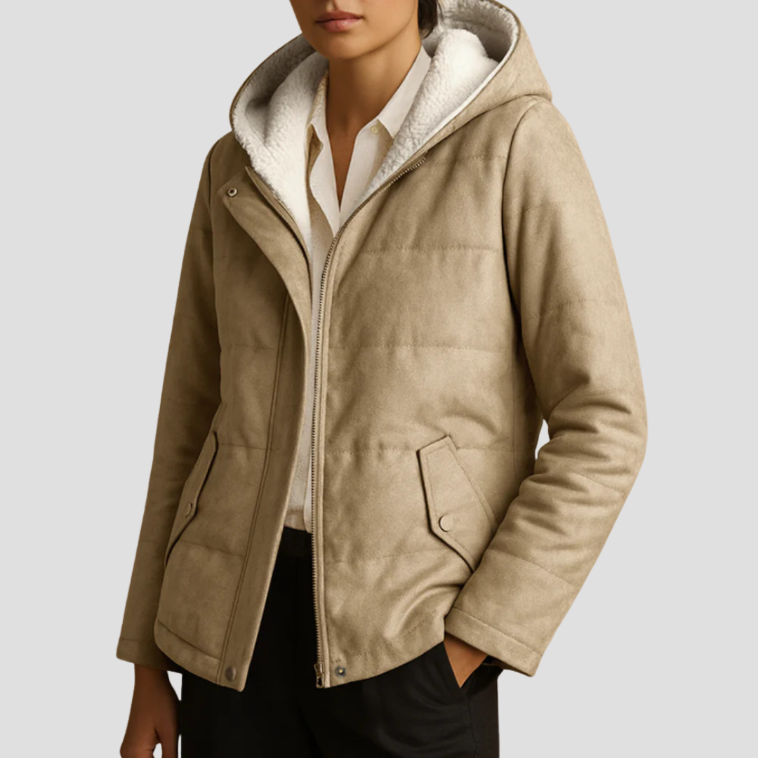 Parka d'hiver à capuche doublée en sherpa pour femme