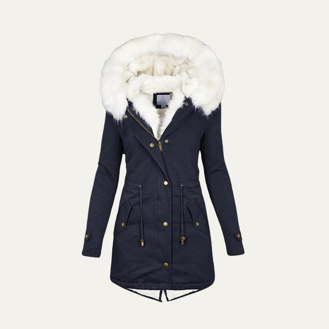 Parka d'hiver pour femme bordée de fausse fourrure