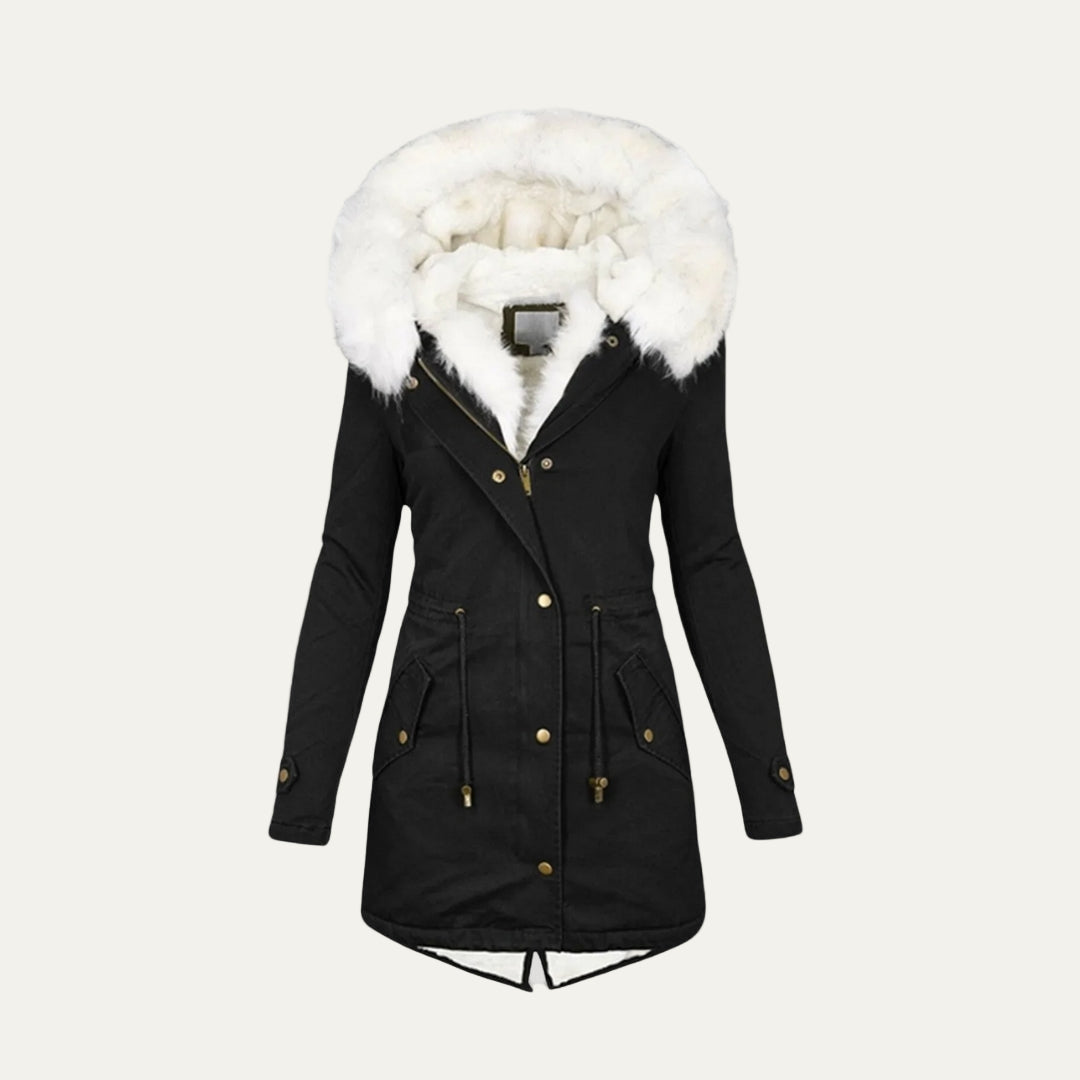 Parka d'hiver pour femme bordée de fausse fourrure