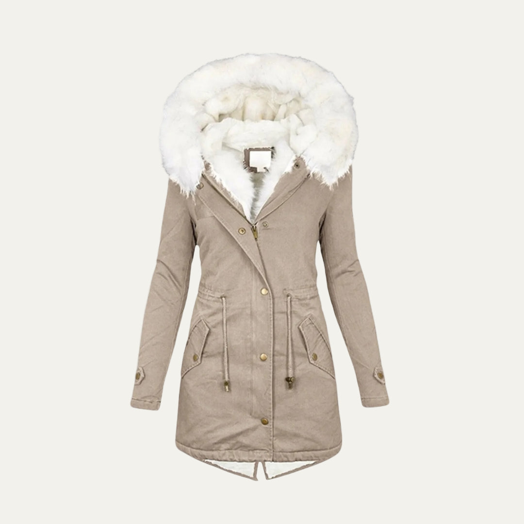 Parka d'hiver pour femme bordée de fausse fourrure