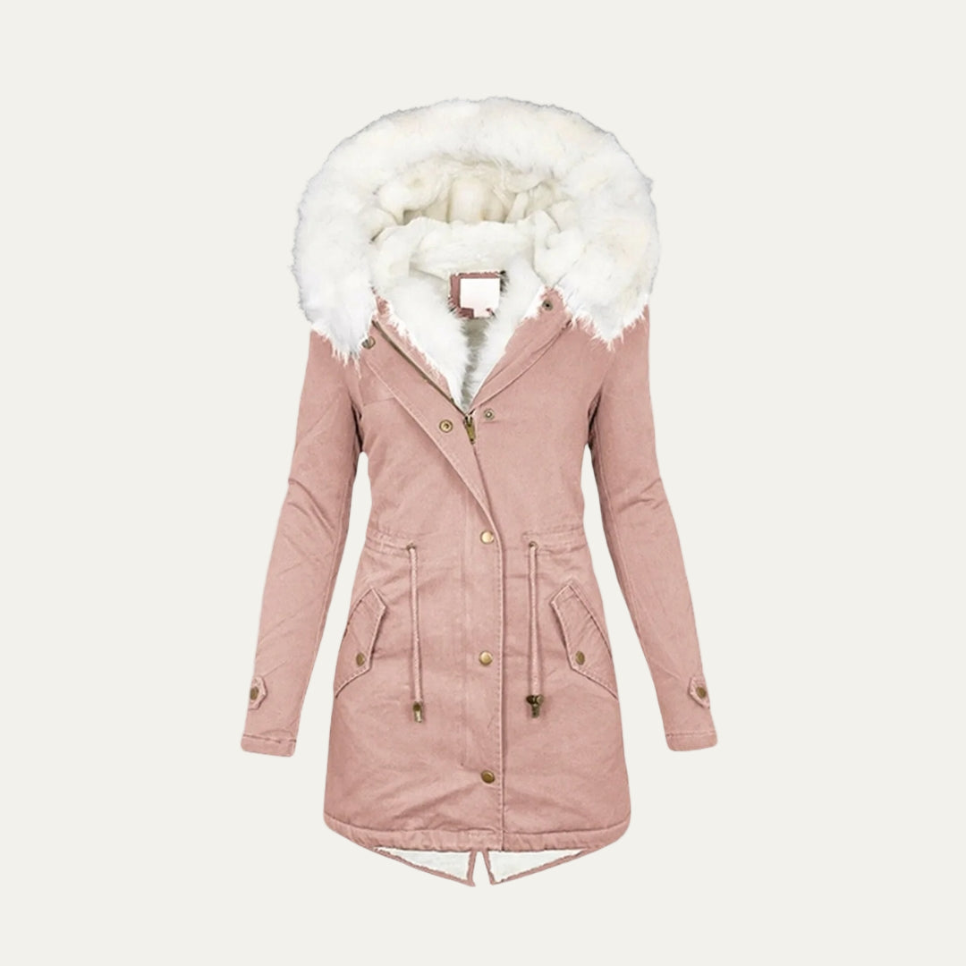 Parka d'hiver pour femme bordée de fausse fourrure