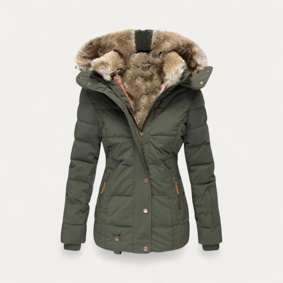 Parka matelassée à capuche en fausse fourrure pour femme