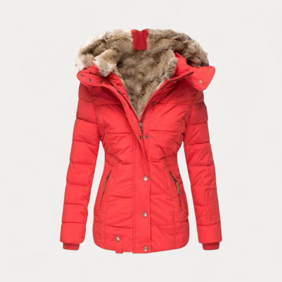 Parka matelassée à capuche en fausse fourrure pour femme
