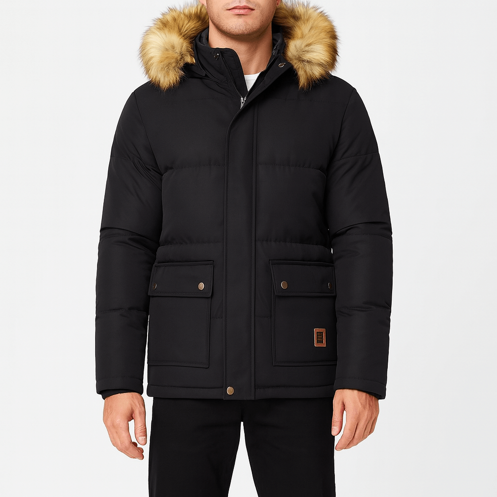 Parka matelassée pour homme avec bordure en fourrure