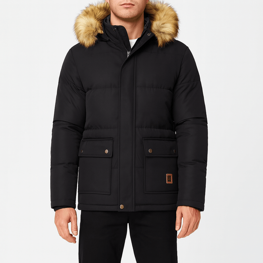 Parka matelassée pour homme avec bordure en fourrure