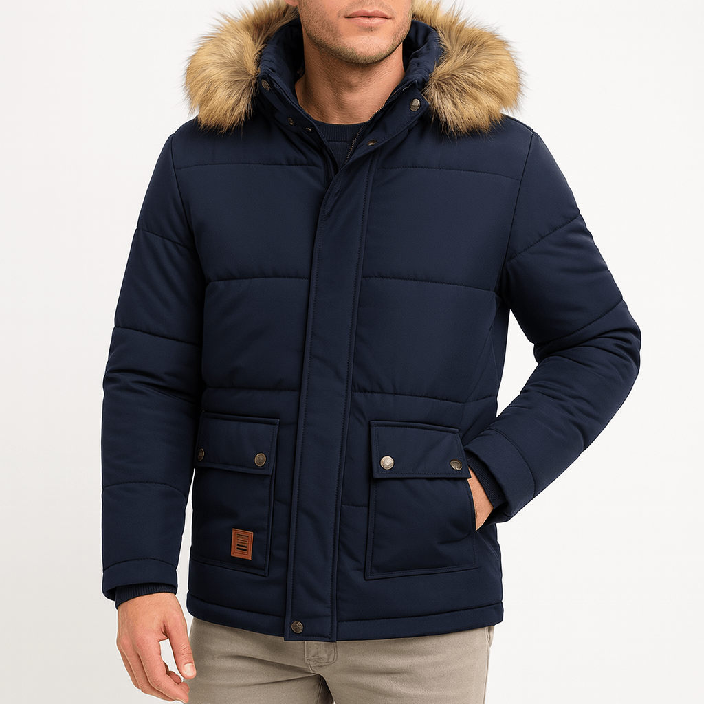 Parka matelassée pour homme avec bordure en fourrure