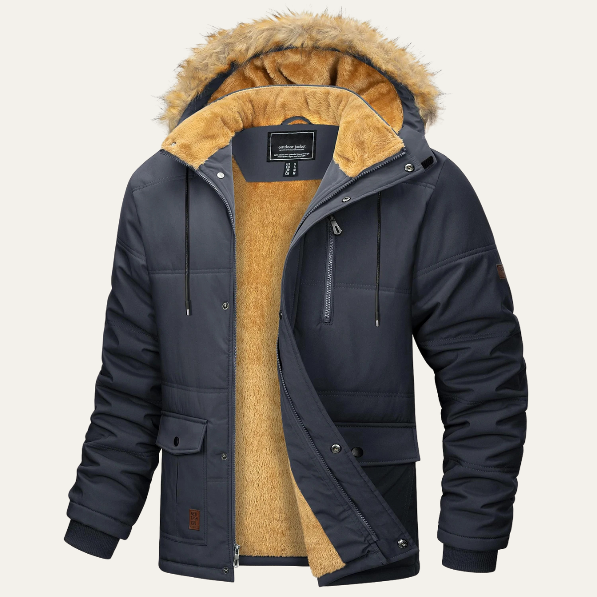 Parka sherpa à capuche épaisse pour homme
