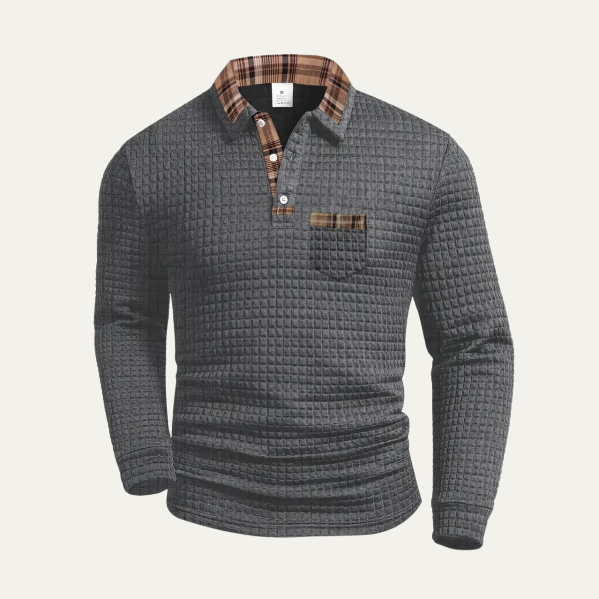 Polo gaufré à col à carreaux pour homme