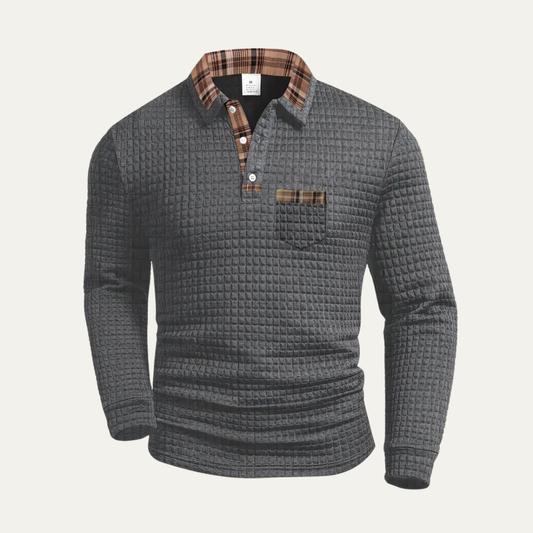 Polo gaufré à col à carreaux pour homme