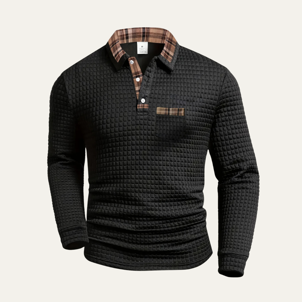 Polo gaufré à col à carreaux pour homme
