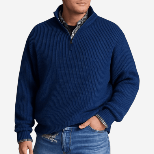 Polo homme en maille zippée à manches longues