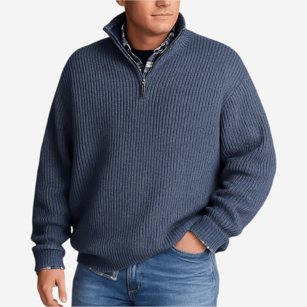 Polo homme en maille zippée à manches longues