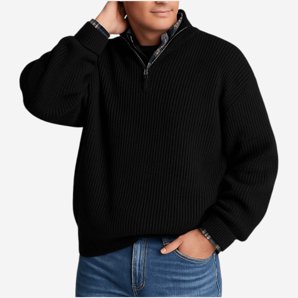 Polo homme en maille zippée à manches longues