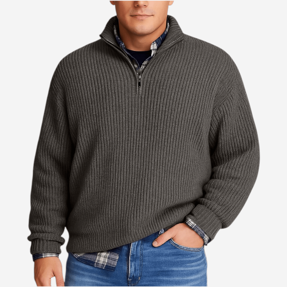 Polo homme en maille zippée à manches longues
