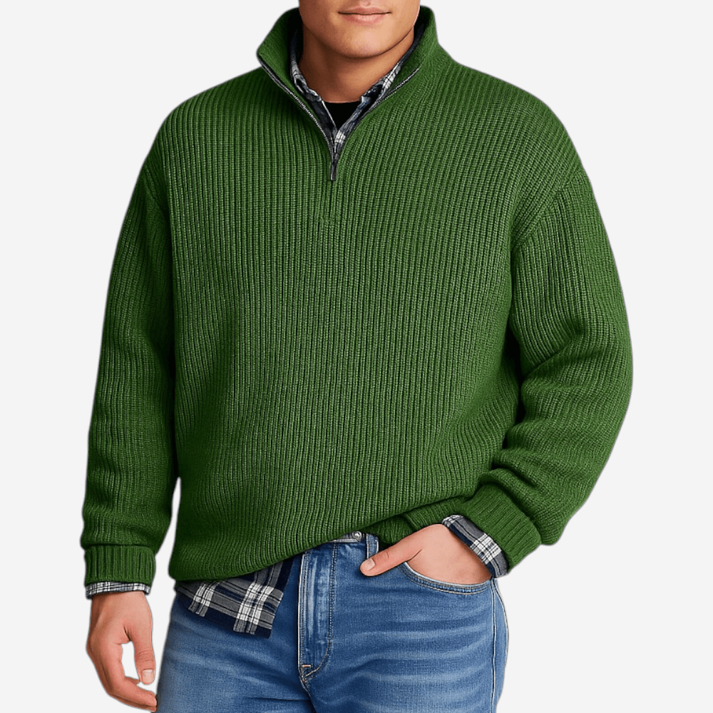 Polo homme en maille zippée à manches longues