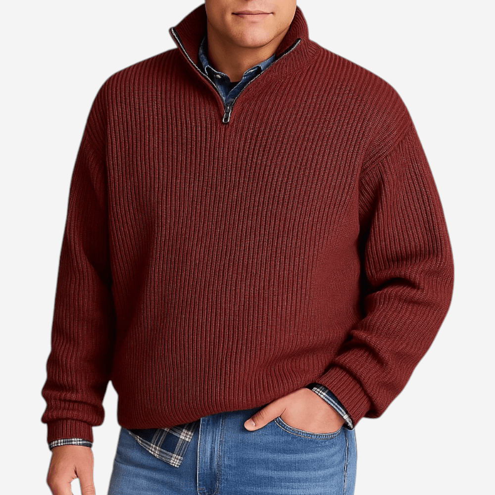 Polo homme en maille zippée à manches longues