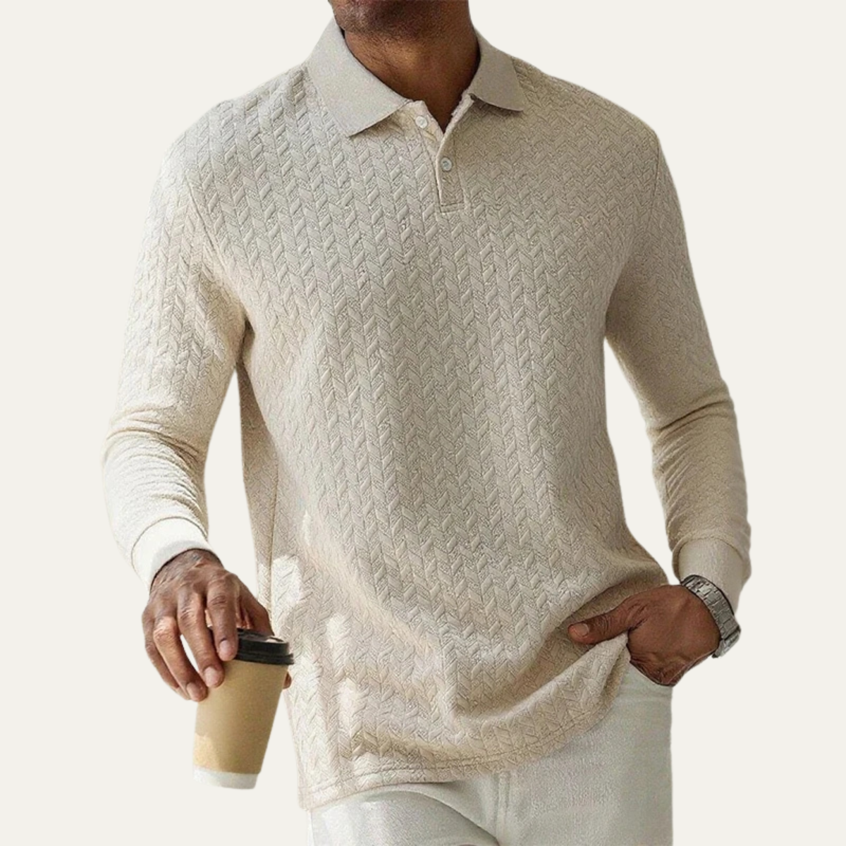 Polo texturé à manches longues pour homme