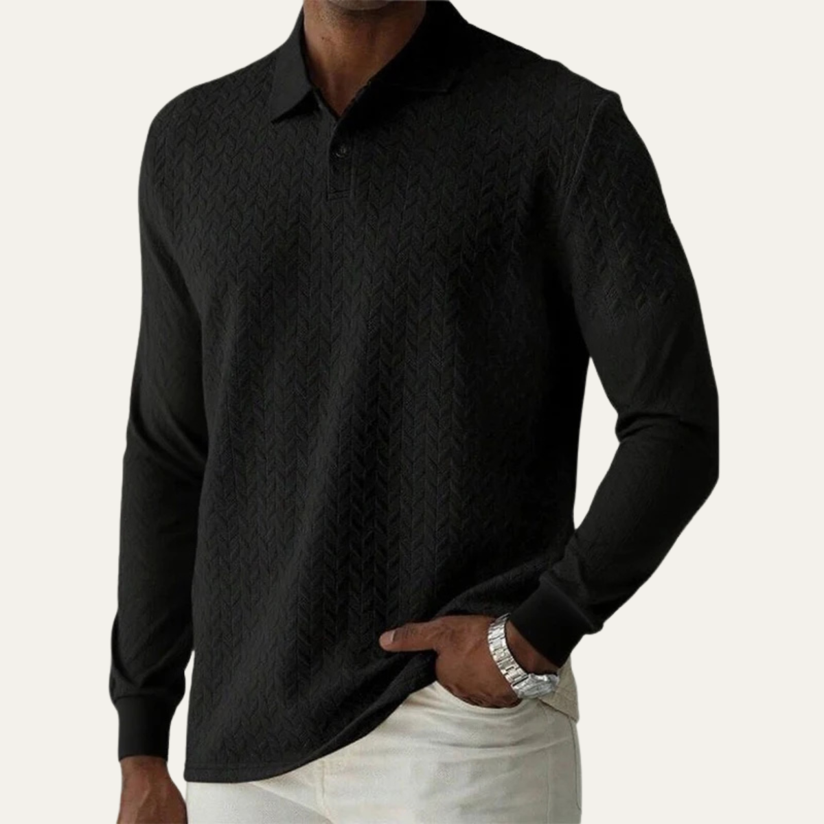 Polo texturé à manches longues pour homme