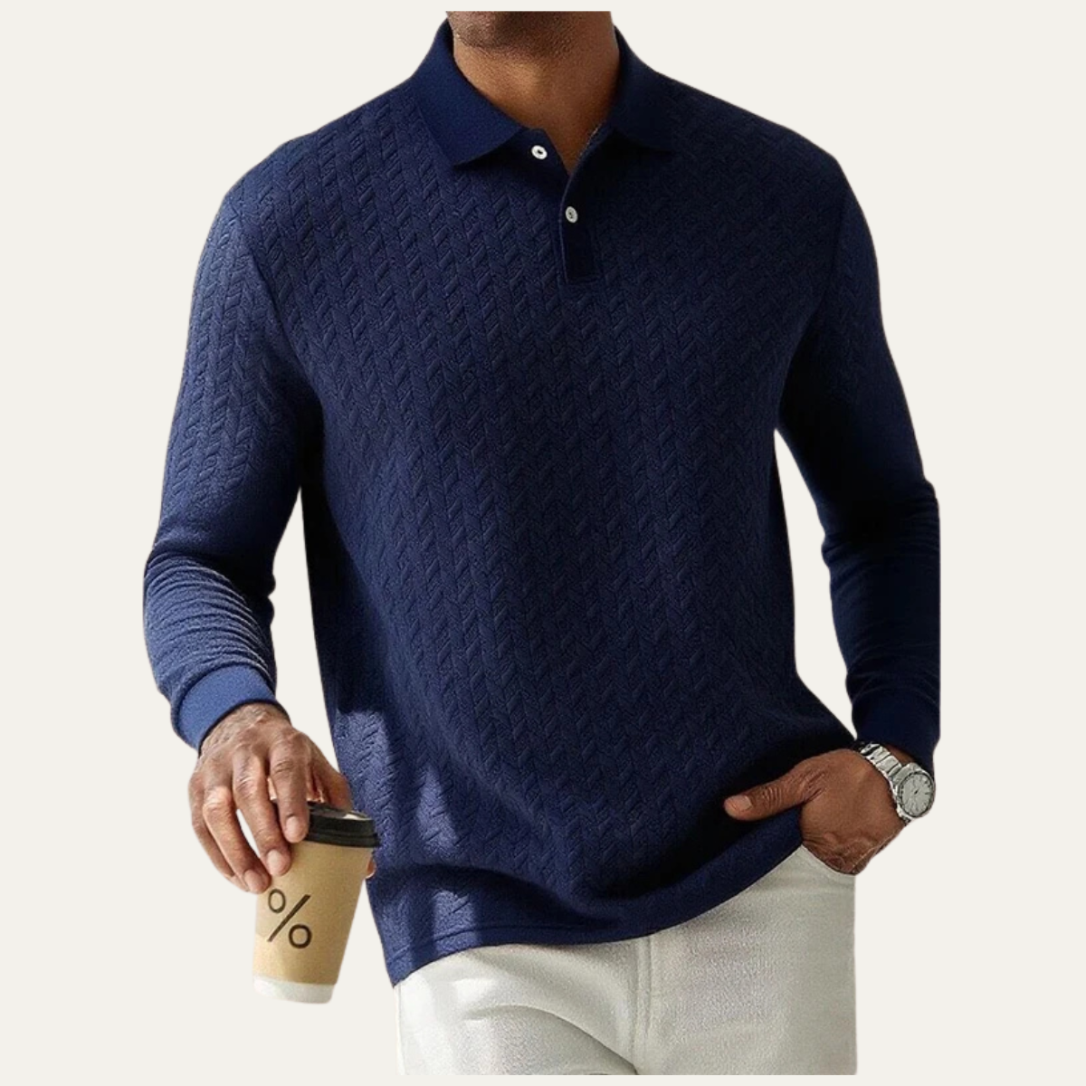 Polo texturé à manches longues pour homme