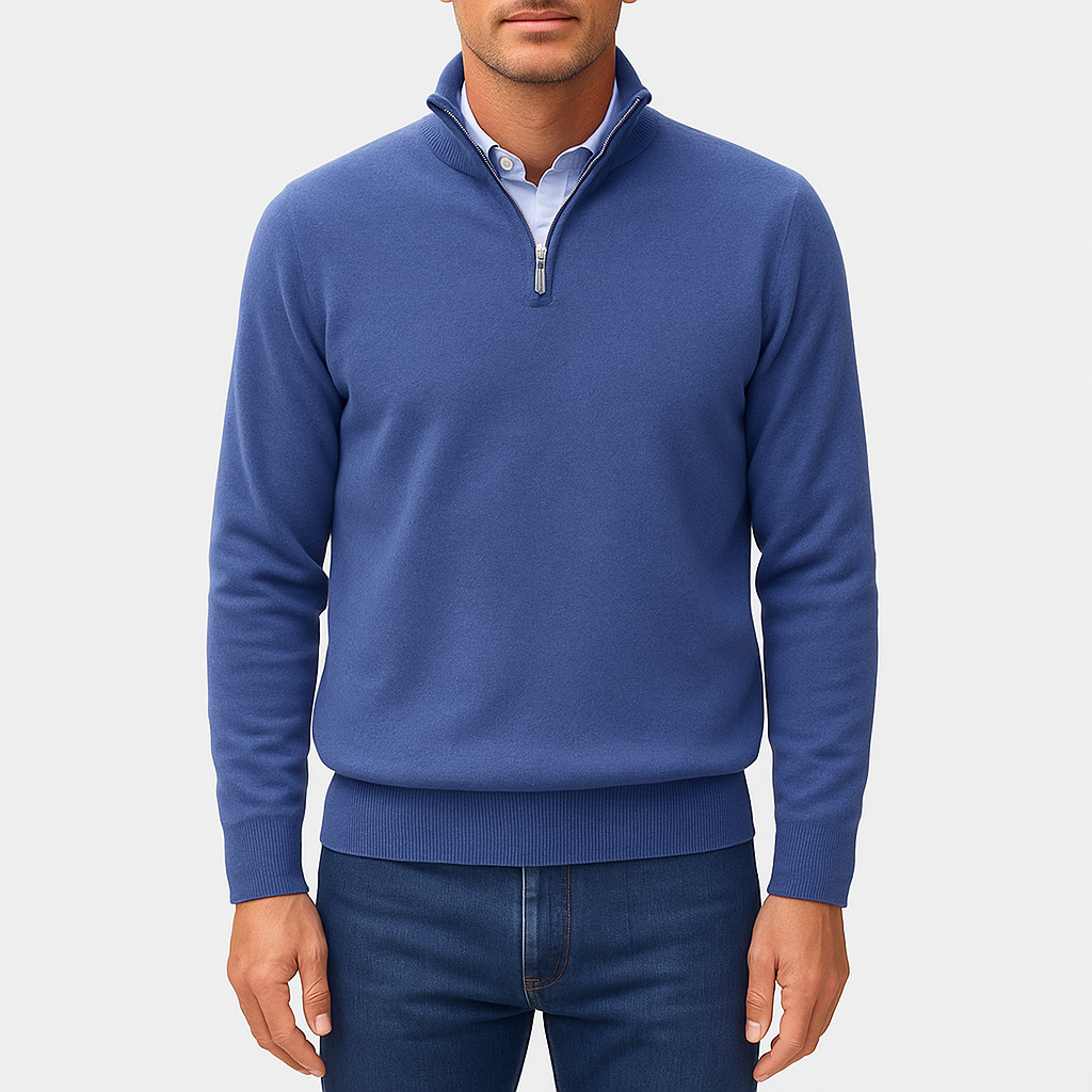 Polo zippé en laine unie pour homme
