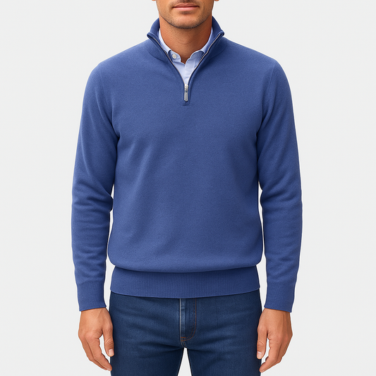 Polo zippé en laine unie pour homme