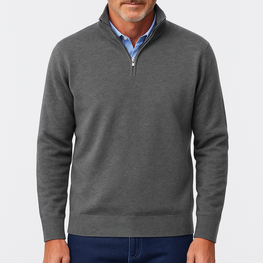 Polo zippé en laine unie pour homme