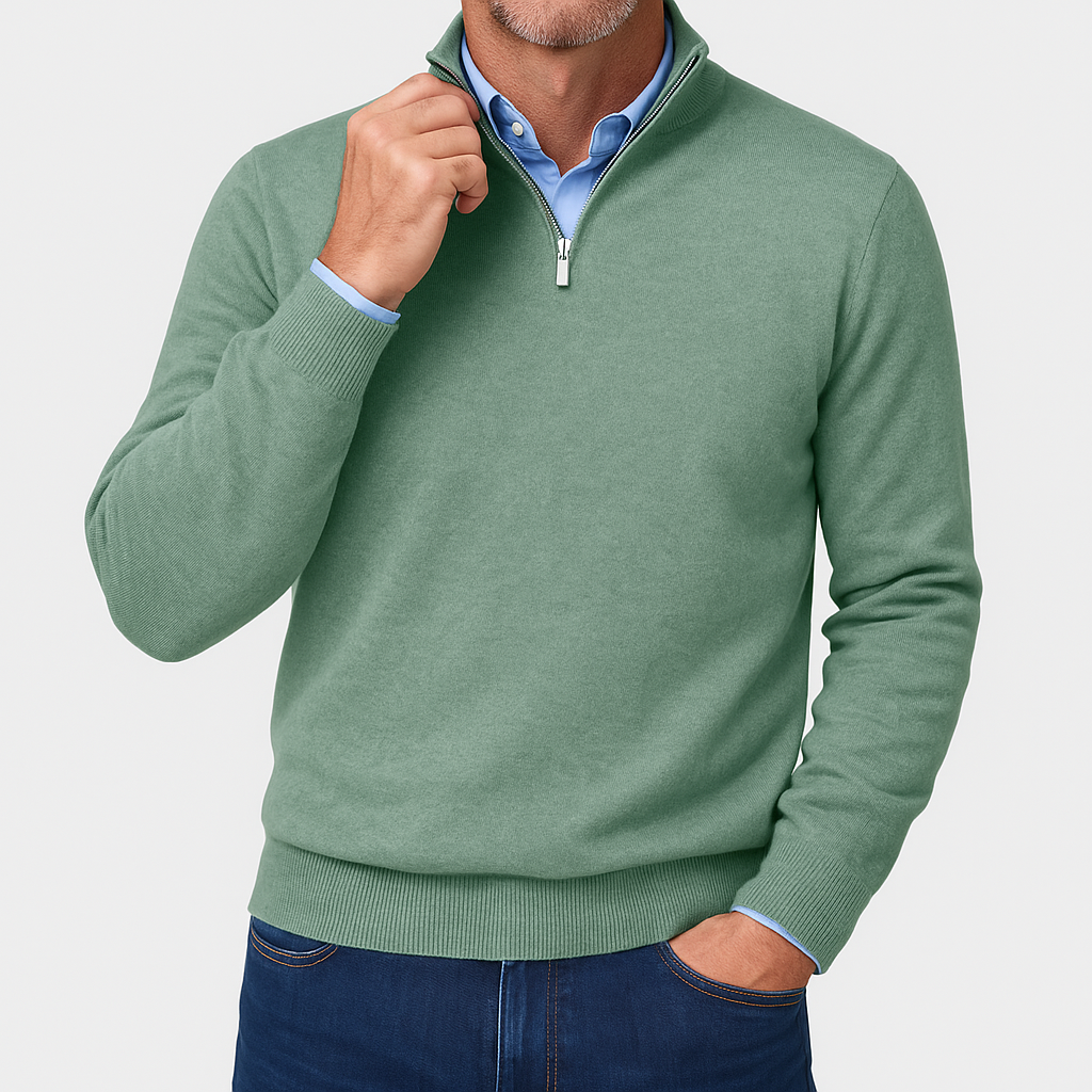 Polo zippé en laine unie pour homme