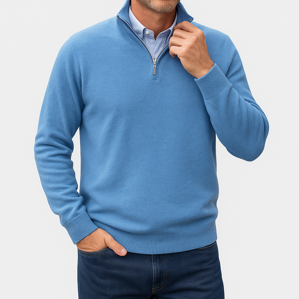 Polo zippé en laine unie pour homme