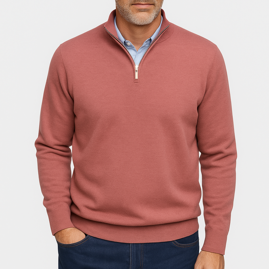 Polo zippé en laine unie pour homme