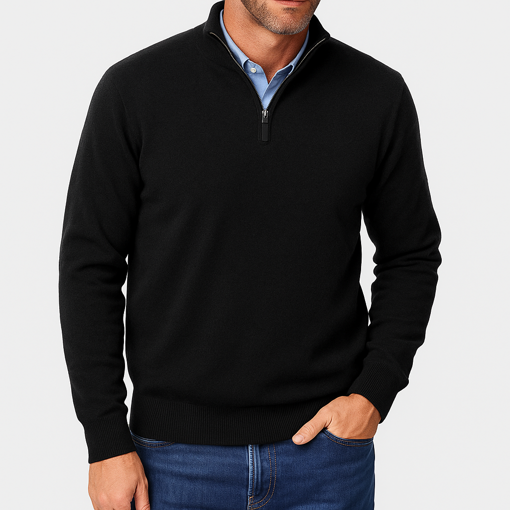 Polo zippé en laine unie pour homme