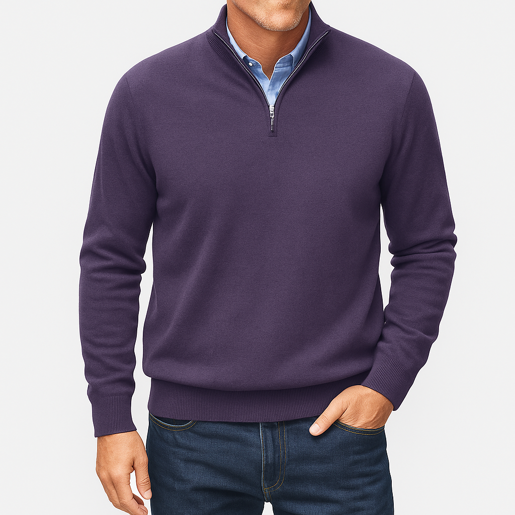 Polo zippé en laine unie pour homme