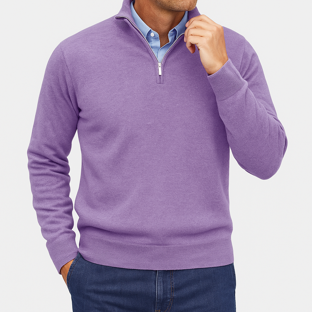 Polo zippé en laine unie pour homme