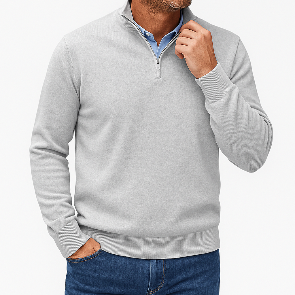Polo zippé en laine unie pour homme