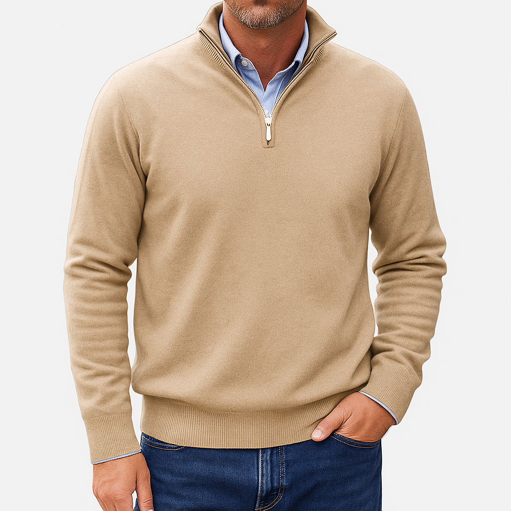 Polo zippé en laine unie pour homme