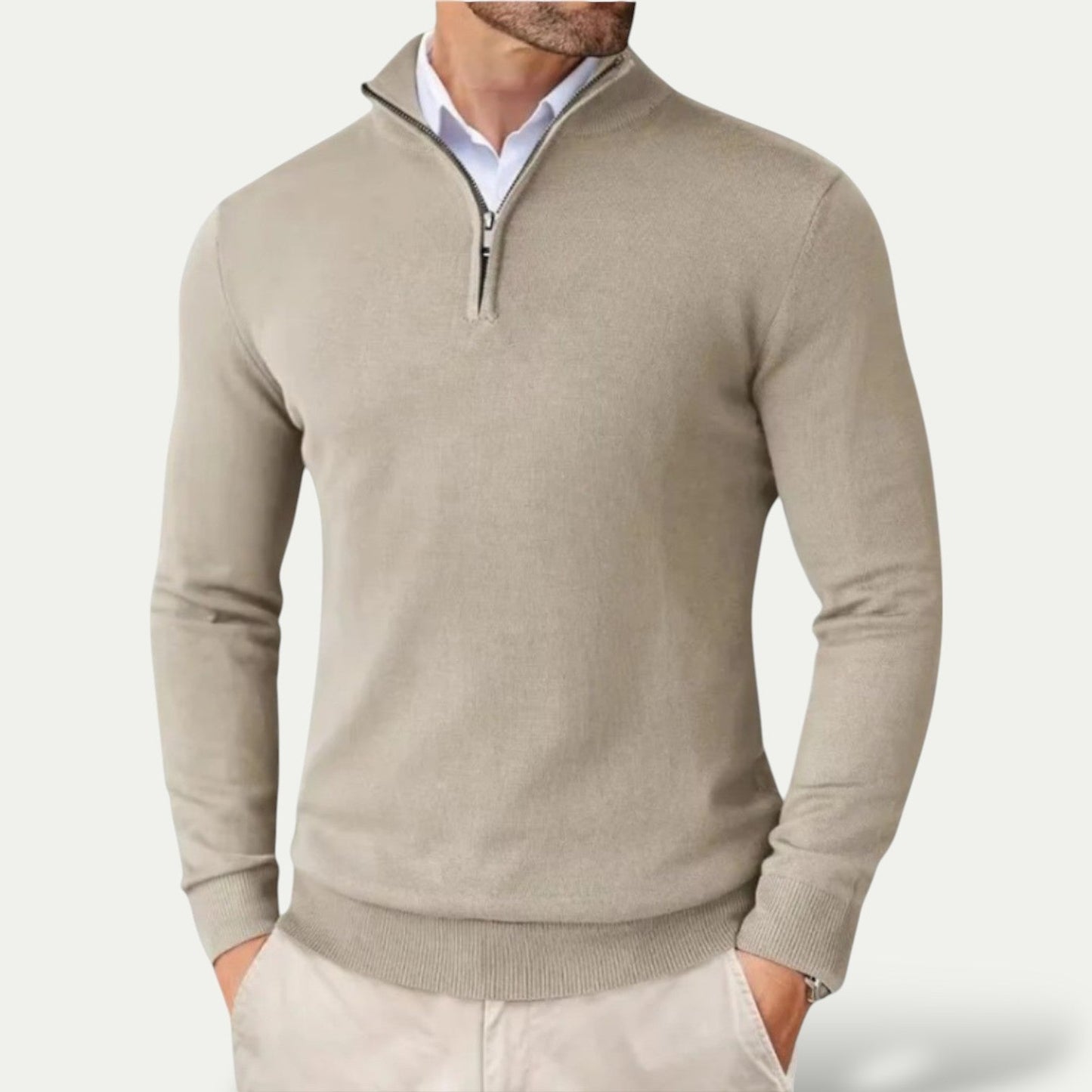 Pull-over classique à col zippé pour homme