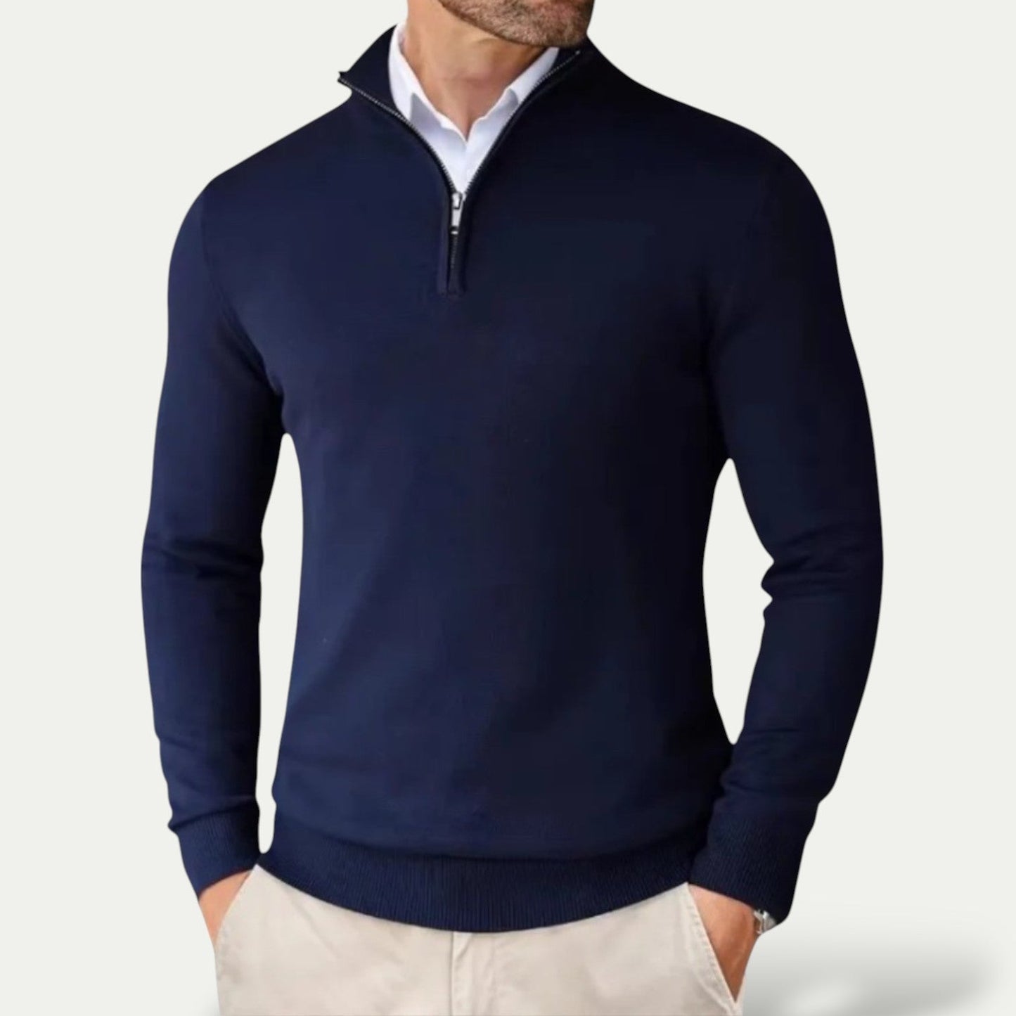 Pull-over classique à col zippé pour homme