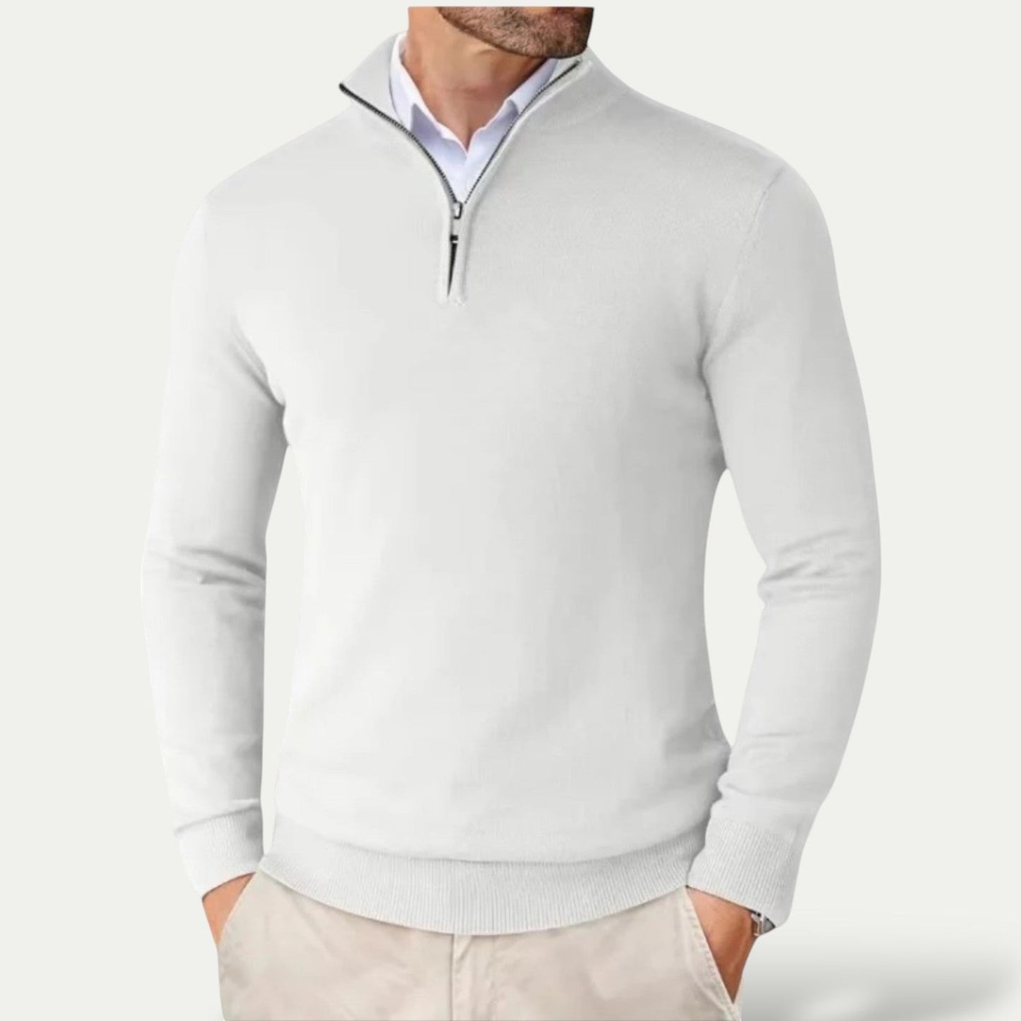 Pull-over classique à col zippé pour homme