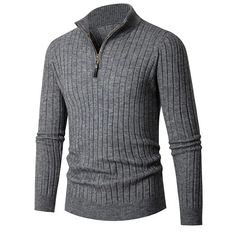 Pull-over côtelé à col zippé pour homme