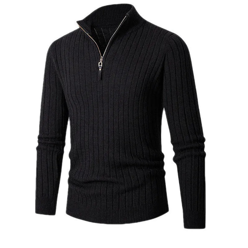Pull-over côtelé à col zippé pour homme