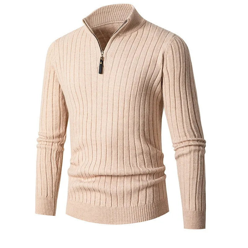 Pull-over côtelé à col zippé pour homme